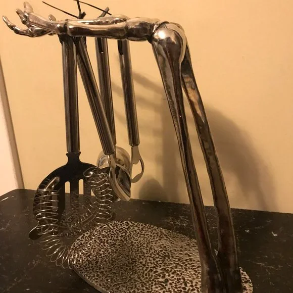 NEW POTTERY BARN SKELETON HAND BARWARE BAR TOOLS SET HALLOWEEN